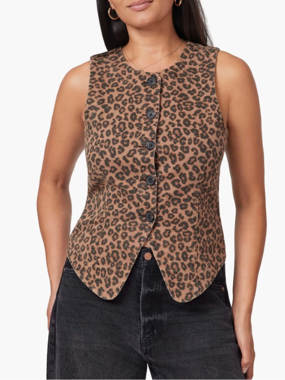 Scotch & Soda Brown Leopard Print Sleeveless Button Front denim vest NWT M